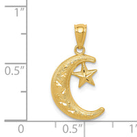 14k Gold Polished and Textured Moon and Stars Pendant-K5305