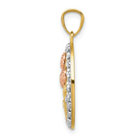 14k Yellow and Rose Gold w/White Rhodium Oval 3 Rose Pendant-K5310