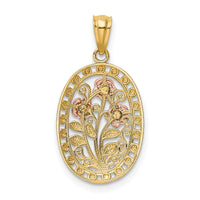14k Yellow and Rose Gold w/White Rhodium Oval 3 Rose Pendant-K5310