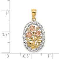 14k Yellow and Rose Gold w/White Rhodium Oval 3 Rose Pendant-K5310