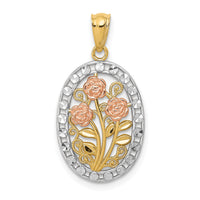 14k Yellow and Rose Gold w/White Rhodium Oval 3 Rose Pendant-K5310