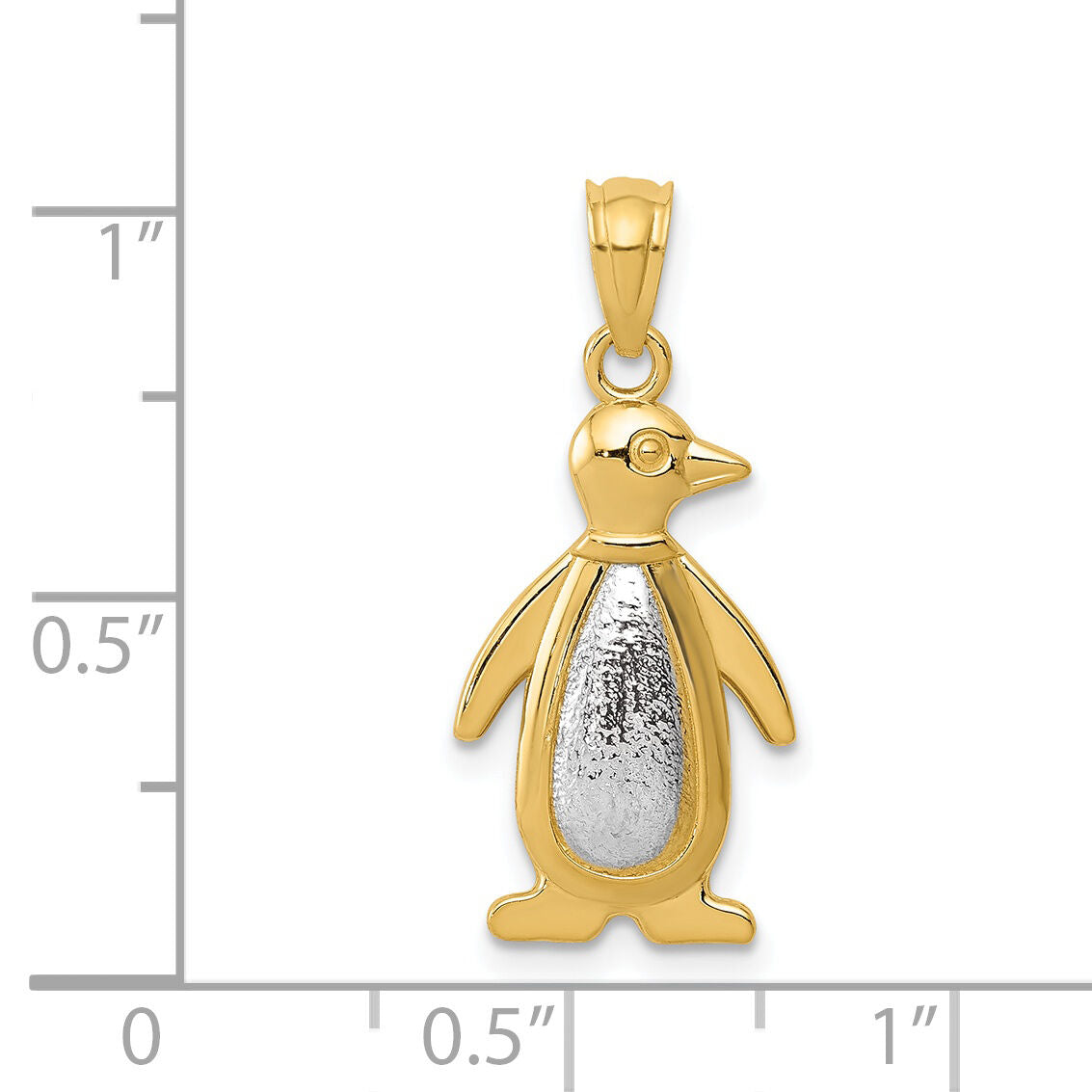 14K Yellow and White Gold Polished/Textured Penguin Pendant-K5320