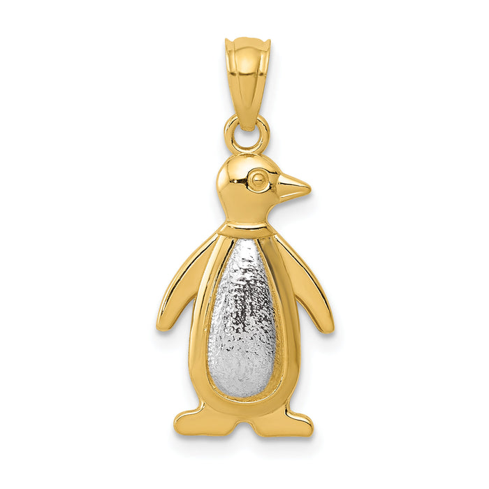 14K Yellow and White Gold Polished/Textured Penguin Pendant-K5320