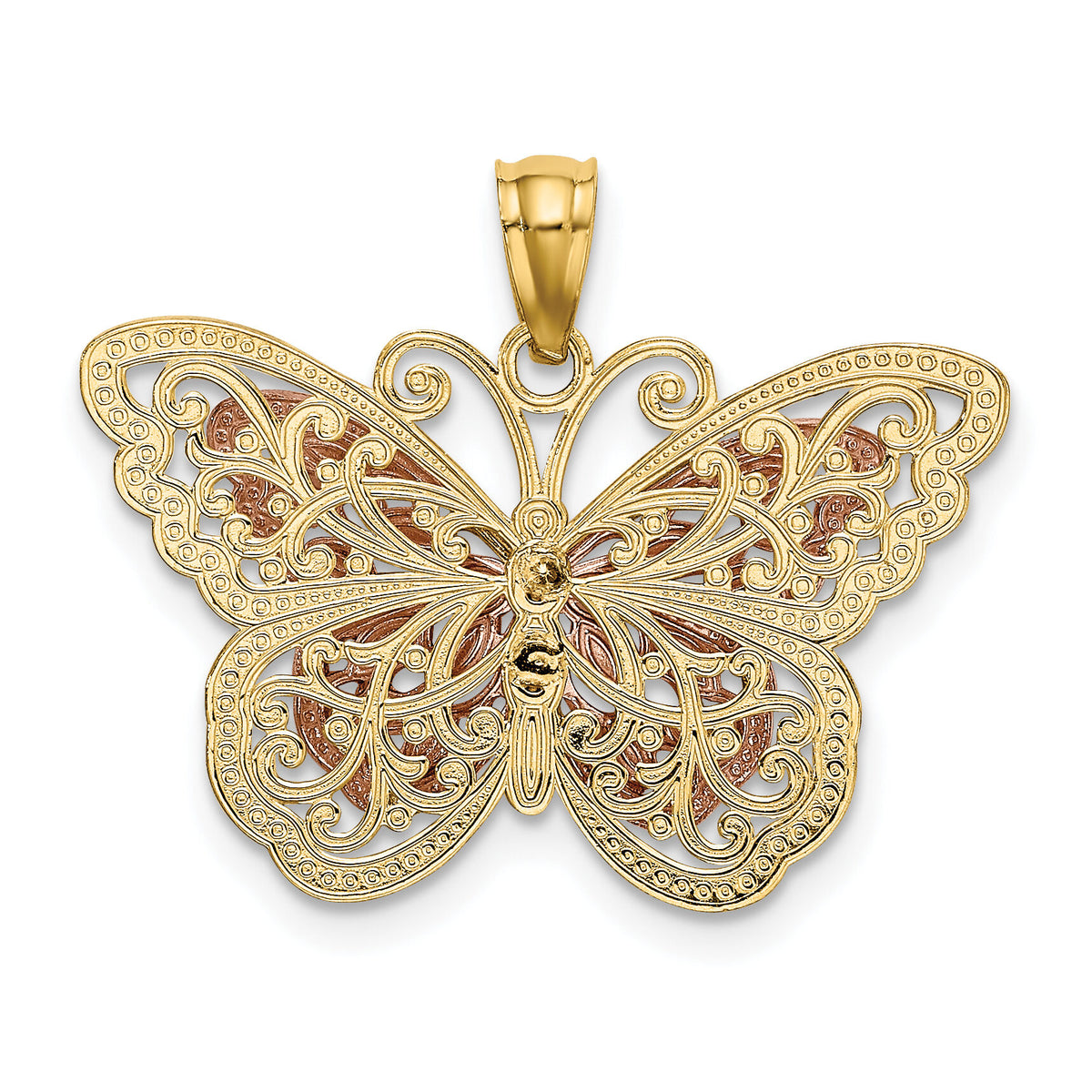 14k Two-tone w/White Rhodium Cut-out 2-level Butterfly Pendant-K5324