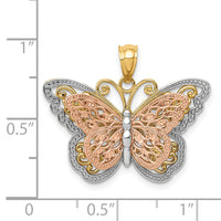 14k Two-tone w/White Rhodium Cut-out 2-level Butterfly Pendant-K5324