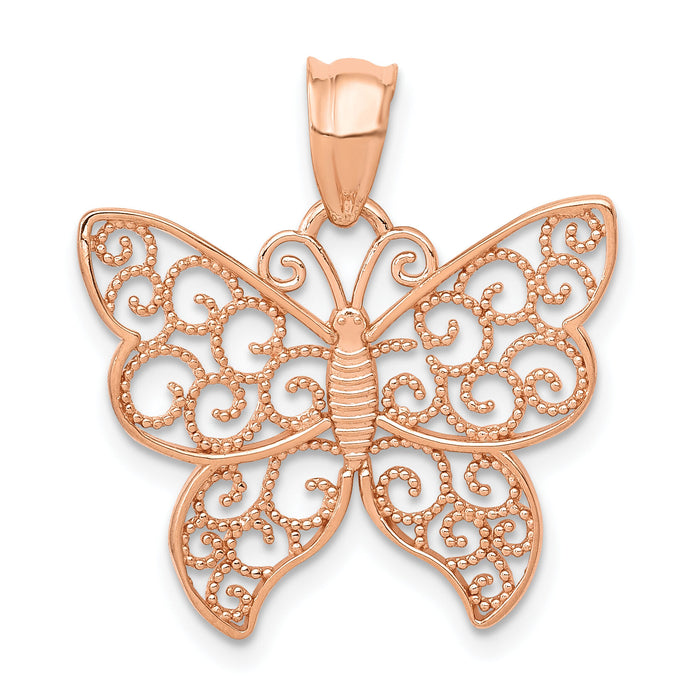 14k Rose Gold Polished Filigree Butterfly Pendant-K5327