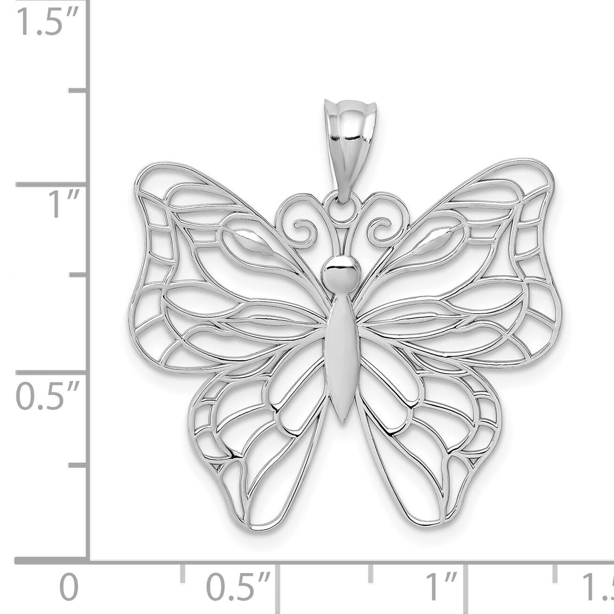 14k White Gold Polished Large Butterfly Pendant-K5329