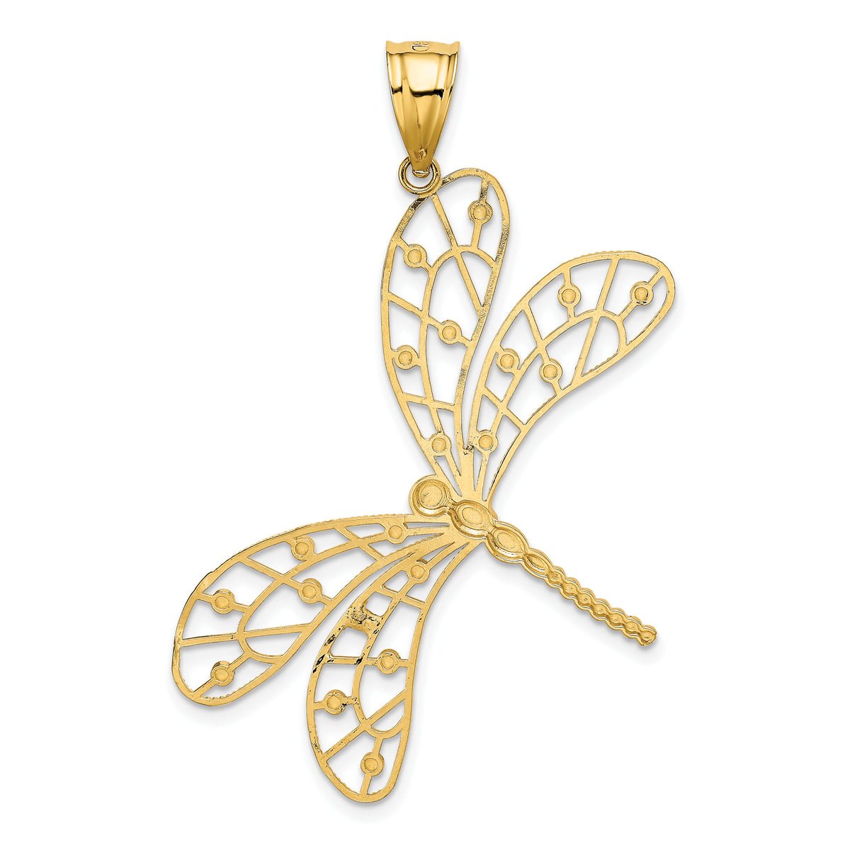 14k w/Rhodium Polished D/C Filigree Dragonfly Pendant-K5335