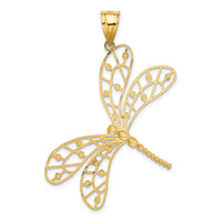 14k w/Rhodium Polished D/C Filigree Dragonfly Pendant-K5335