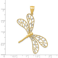 14k w/Rhodium Polished D/C Filigree Dragonfly Pendant-K5335
