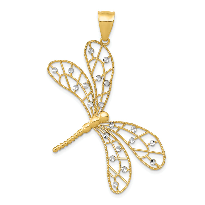 14k w/Rhodium Polished D/C Filigree Dragonfly Pendant-K5335