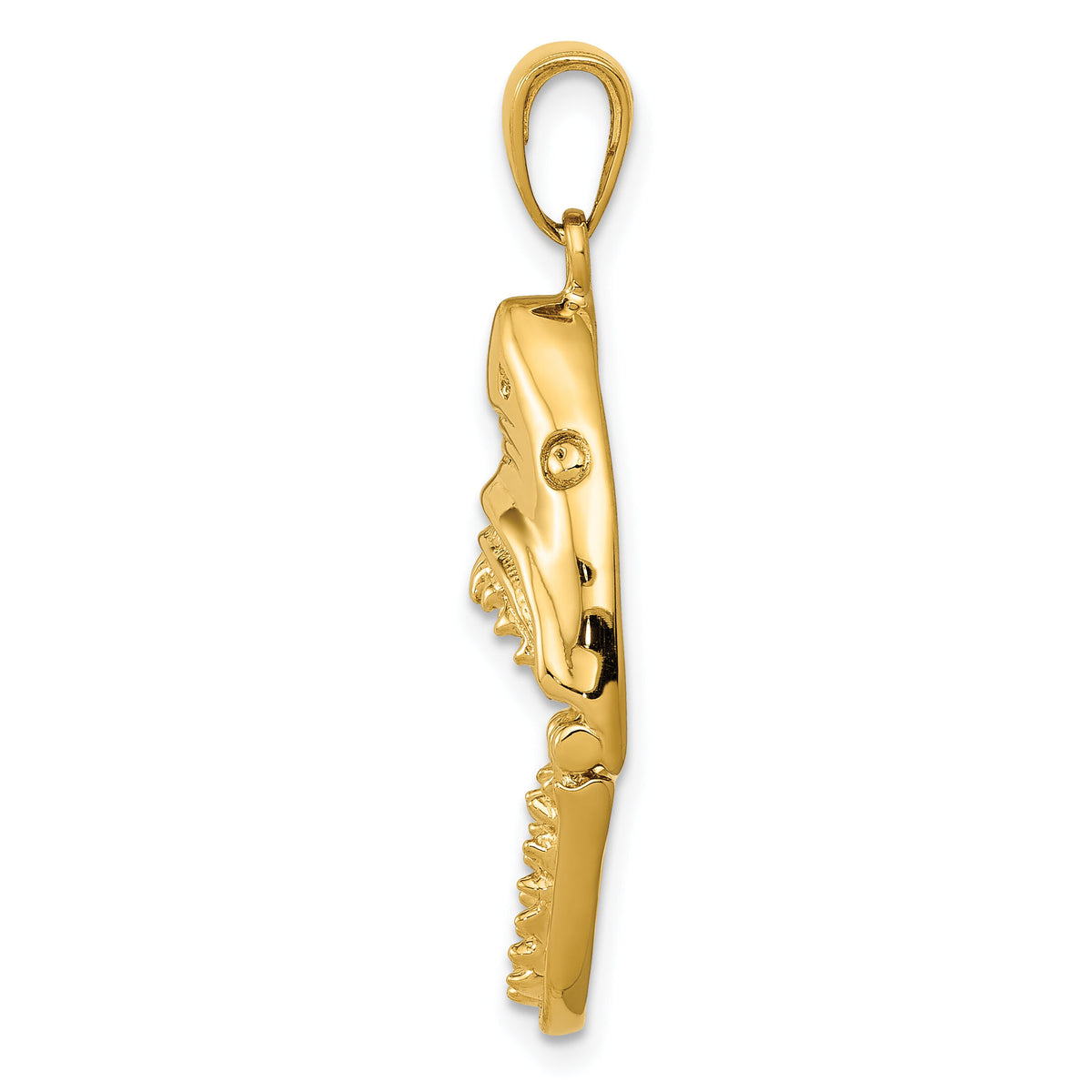 14K Gold Polished 2-D Jaws Shark Head Mouth Open Pendant-K5343