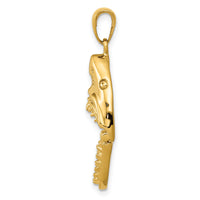 14K Gold Polished 2-D Jaws Shark Head Mouth Open Pendant-K5343