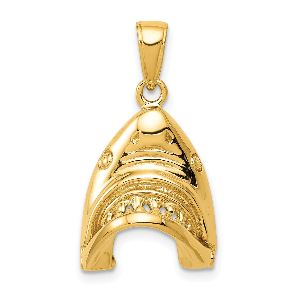 14K Gold Polished 2-D Jaws Shark Head Mouth Open Pendant-K5343