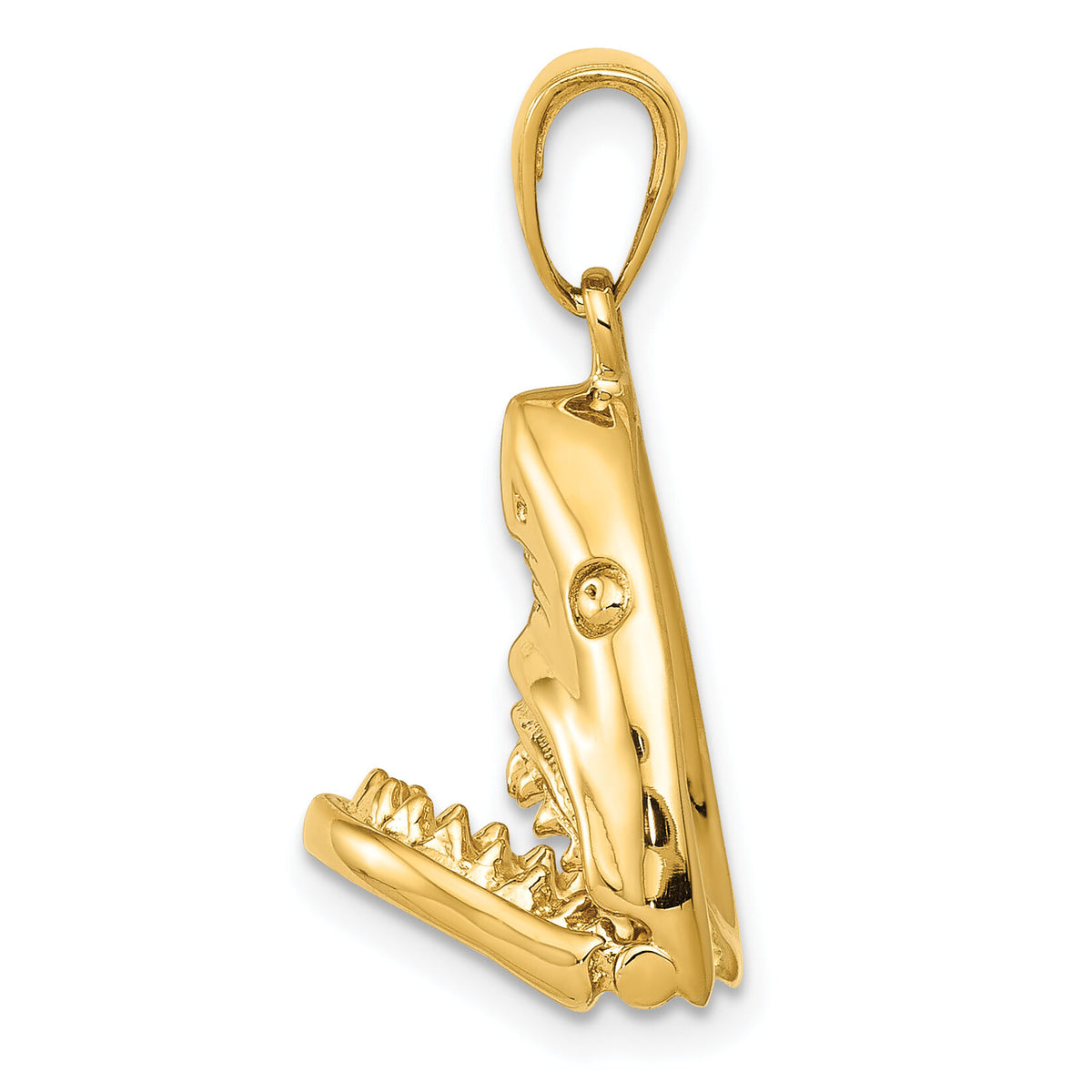 14K Gold Polished 2-D Jaws Shark Head Mouth Open Pendant-K5343