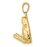 14K Gold Polished 2-D Jaws Shark Head Mouth Open Pendant-K5343