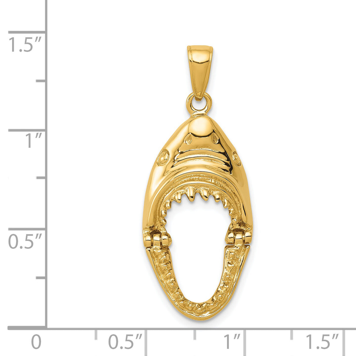 14K Gold Polished 2-D Jaws Shark Head Mouth Open Pendant-K5343