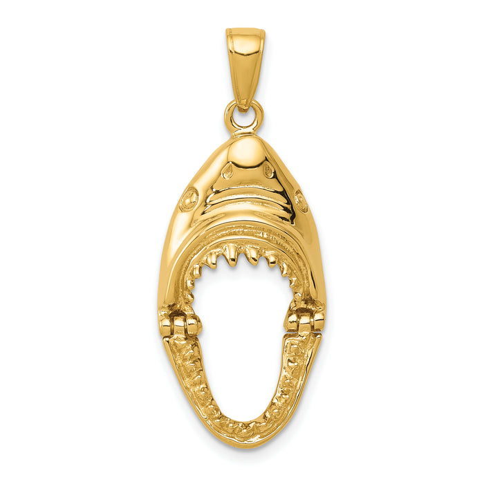 14K Gold Polished 2-D Jaws Shark Head Mouth Open Pendant-K5343