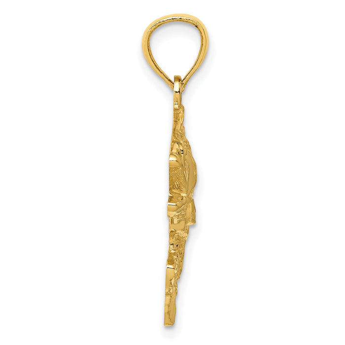 14k Gold Polished Textured Bass Pendant-K5356