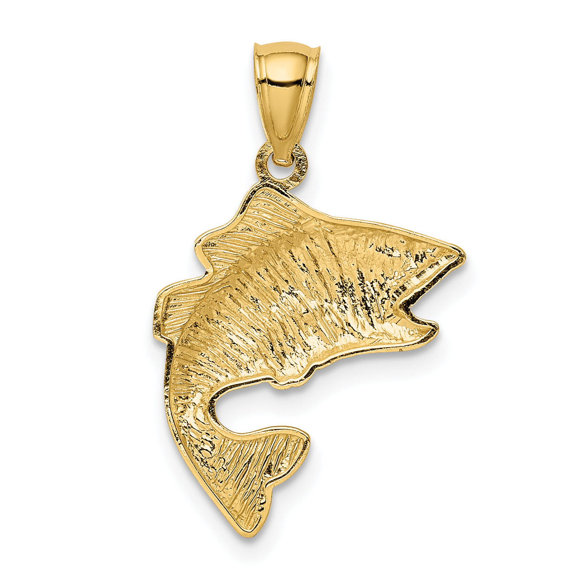 14k Gold Polished Textured Bass Pendant-K5356