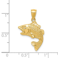 14k Gold Polished Textured Bass Pendant-K5356