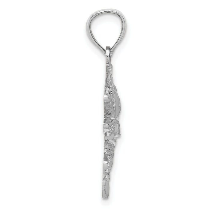14k White Gold Polished Textured Bass Pendant-K5357