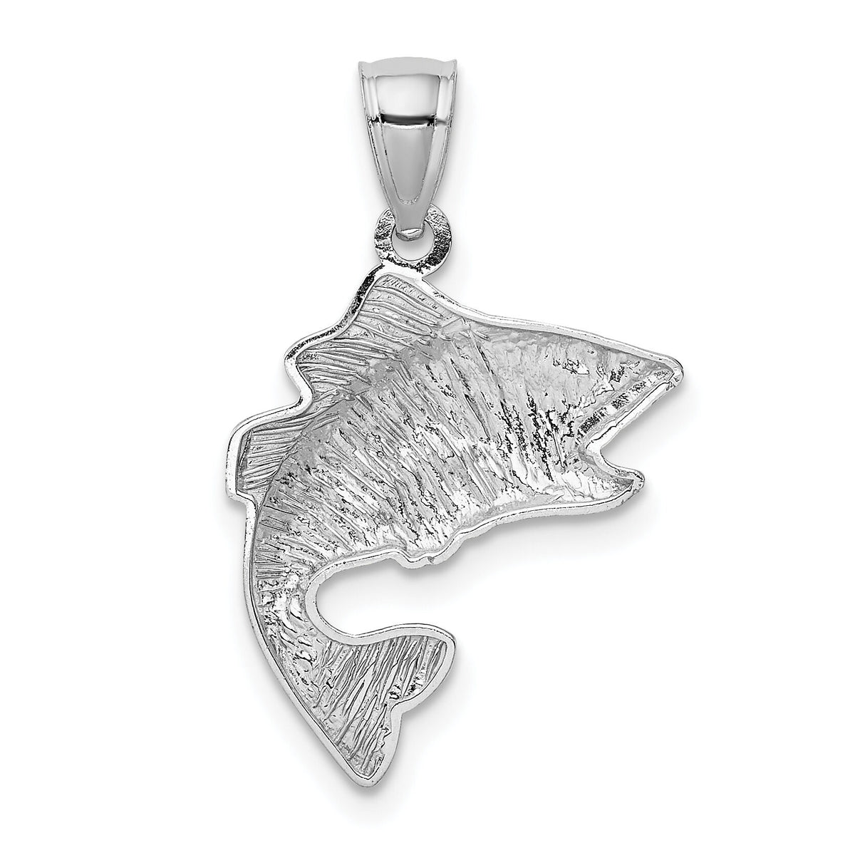 14k White Gold Polished Textured Bass Pendant-K5357