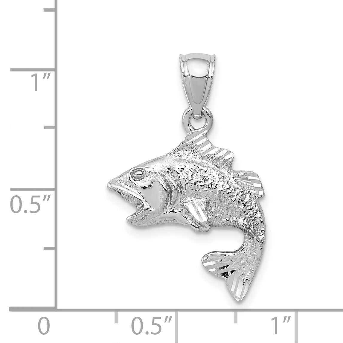 14k White Gold Polished Textured Bass Pendant-K5357