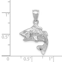 14k White Gold Polished Textured Bass Pendant-K5357