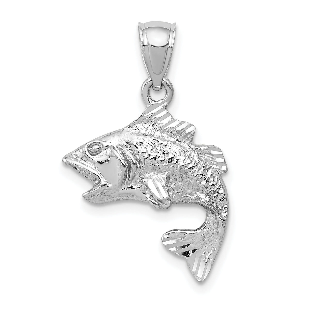 14k White Gold Polished Textured Bass Pendant-K5357
