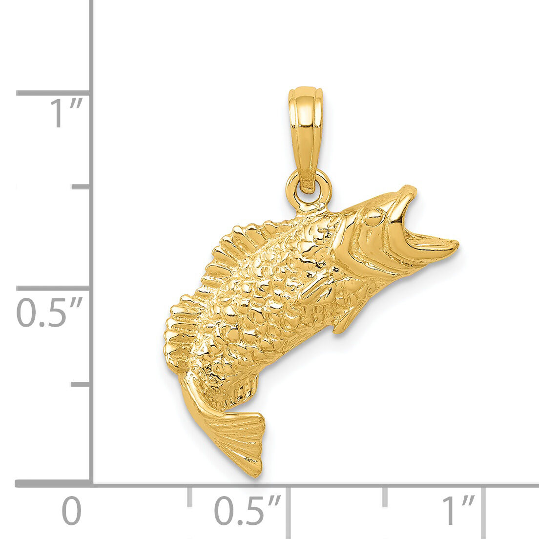 14K Gold Polished Textured Bass Fish Pendant-K5362