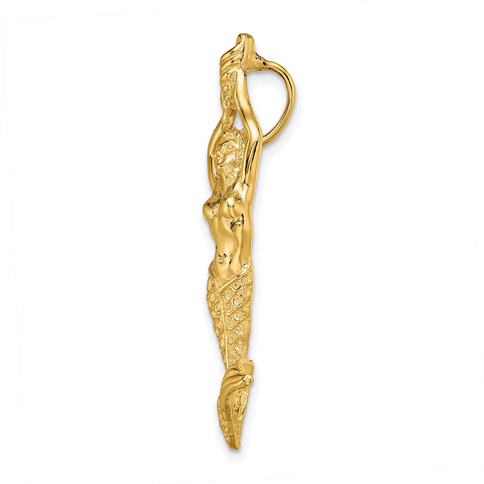 14K Gold Polished / Textured Mermaid Chain Slide Pendant-K5370