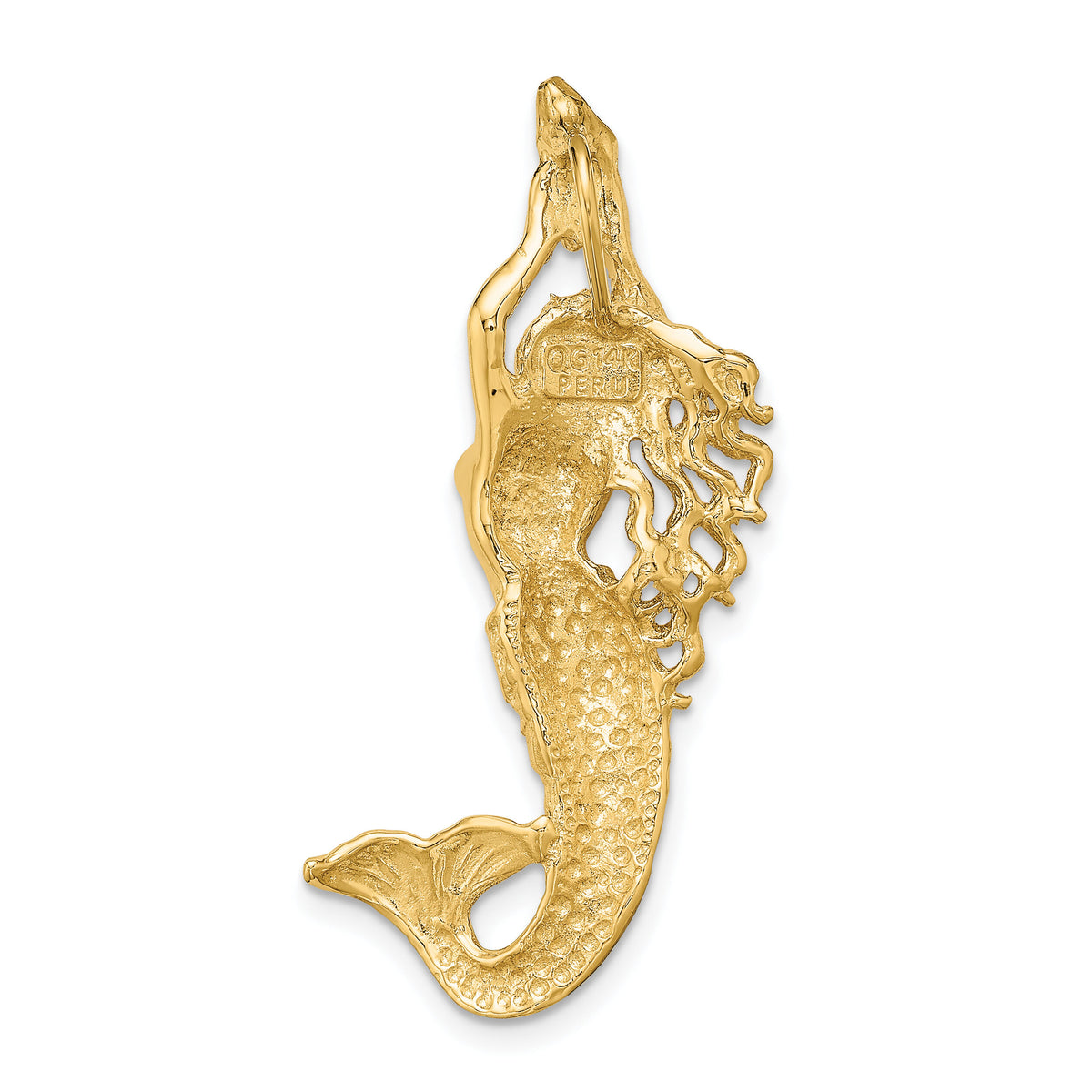 14K Gold Polished / Textured Mermaid Chain Slide Pendant-K5370