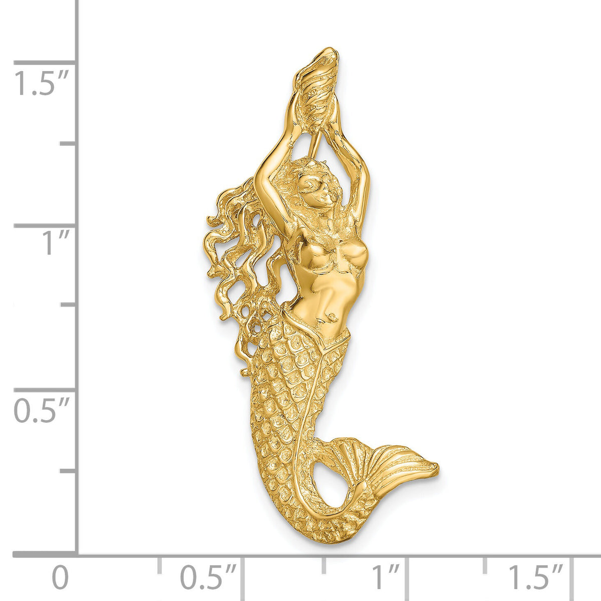 14K Gold Polished / Textured Mermaid Chain Slide Pendant-K5370