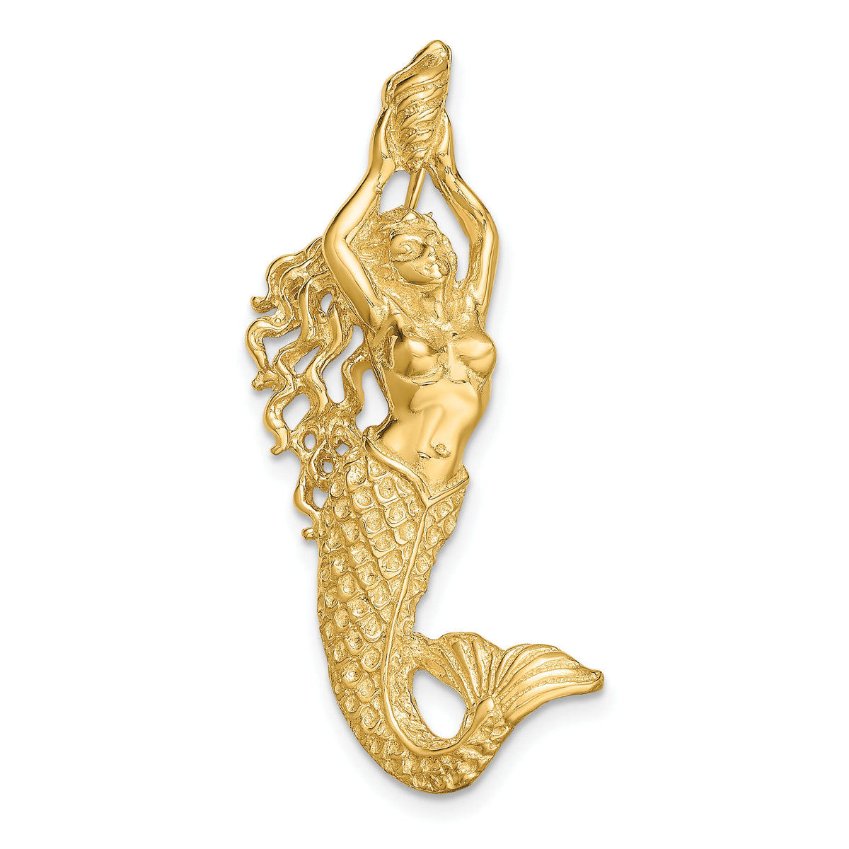 14K Gold Polished / Textured Mermaid Chain Slide Pendant-K5370