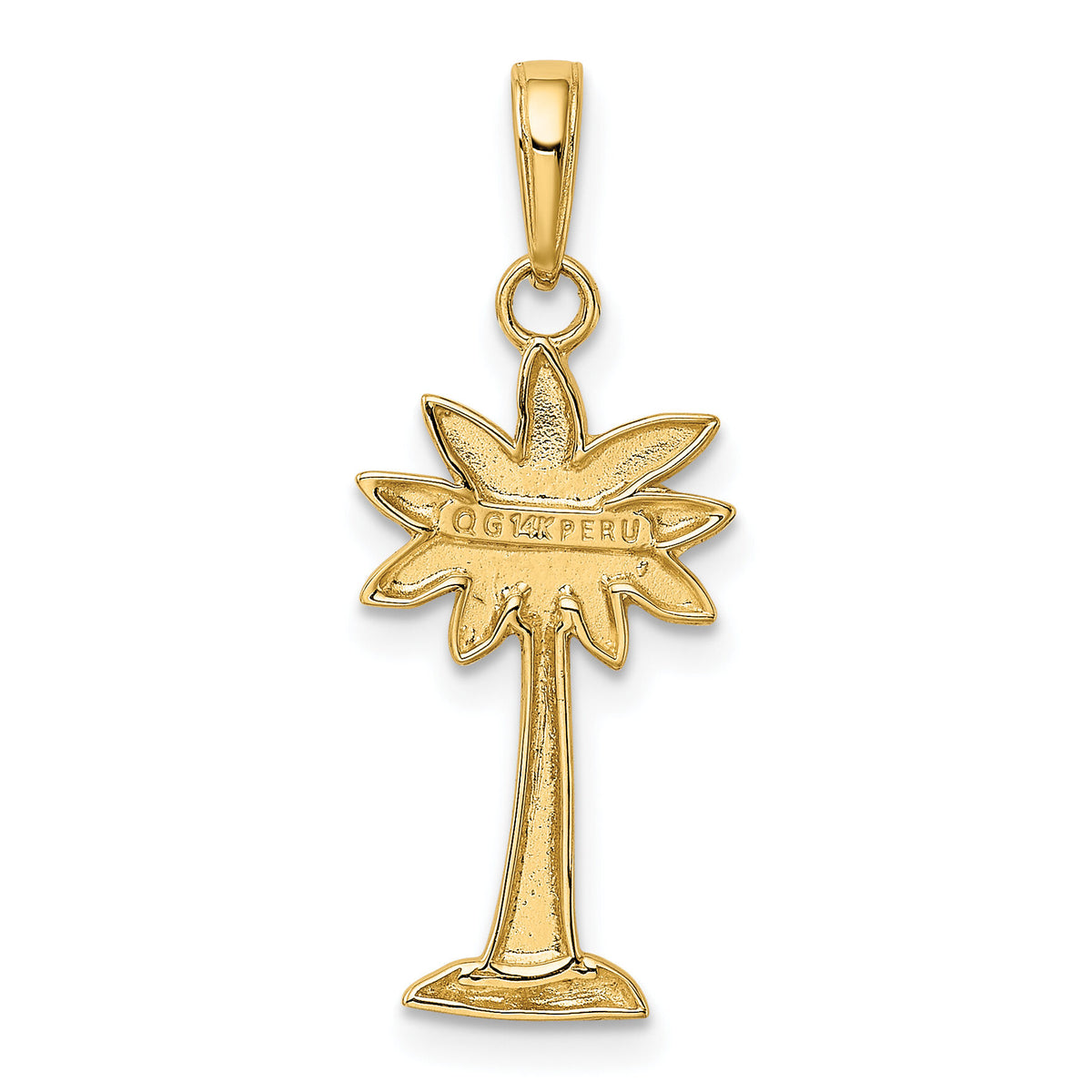 14K Gold Polished and Textured 2-D Palmetto Palm Tree Pendant-K5383
