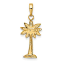 14K Gold Polished and Textured 2-D Palmetto Palm Tree Pendant-K5383