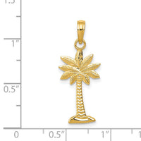 14K Gold Polished and Textured 2-D Palmetto Palm Tree Pendant-K5383
