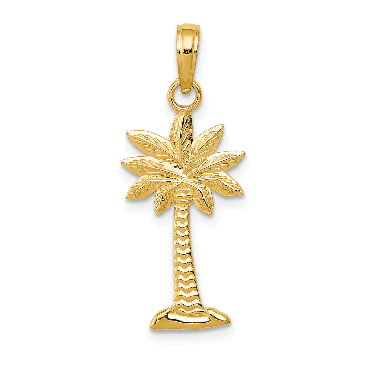 14K Gold Polished and Textured 2-D Palmetto Palm Tree Pendant-K5383