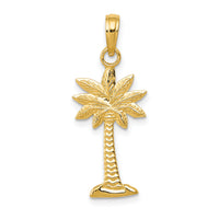 14K Gold Polished and Textured 2-D Palmetto Palm Tree Pendant-K5383