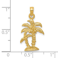 14K Gold Polished / Textured Double Palm Trees Pendant-K5385