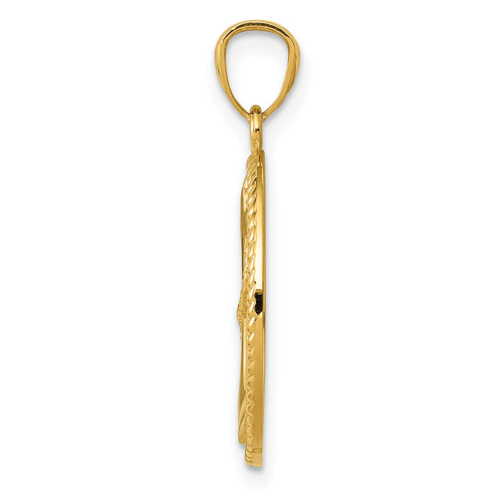 14k Gold Polished Anchor w/Rope Oval Pendant-K5389