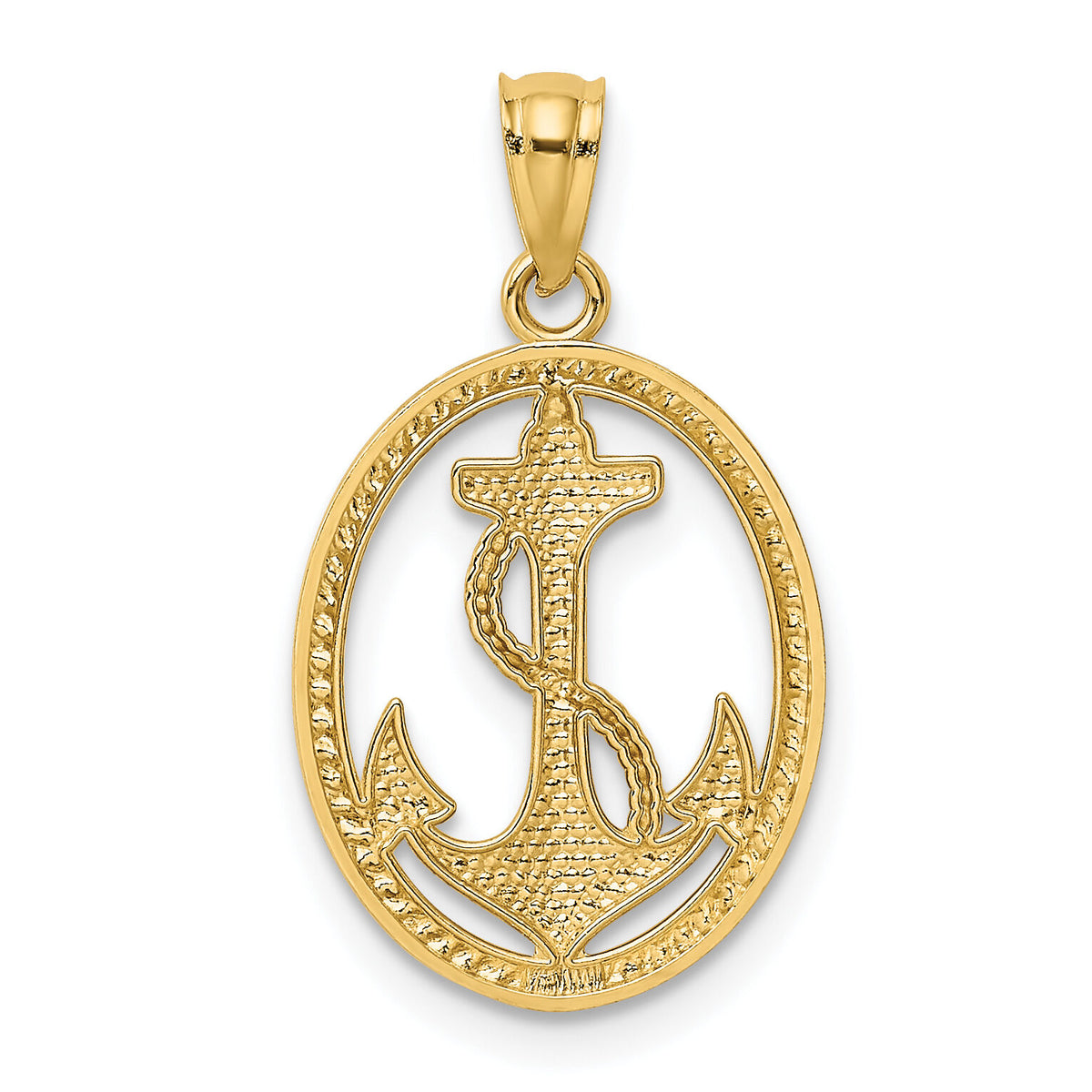 14k Gold Polished Anchor w/Rope Oval Pendant-K5389