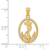14k Gold Polished Anchor w/Rope Oval Pendant-K5389