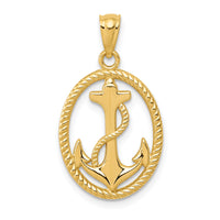 14k Gold Polished Anchor w/Rope Oval Pendant-K5389