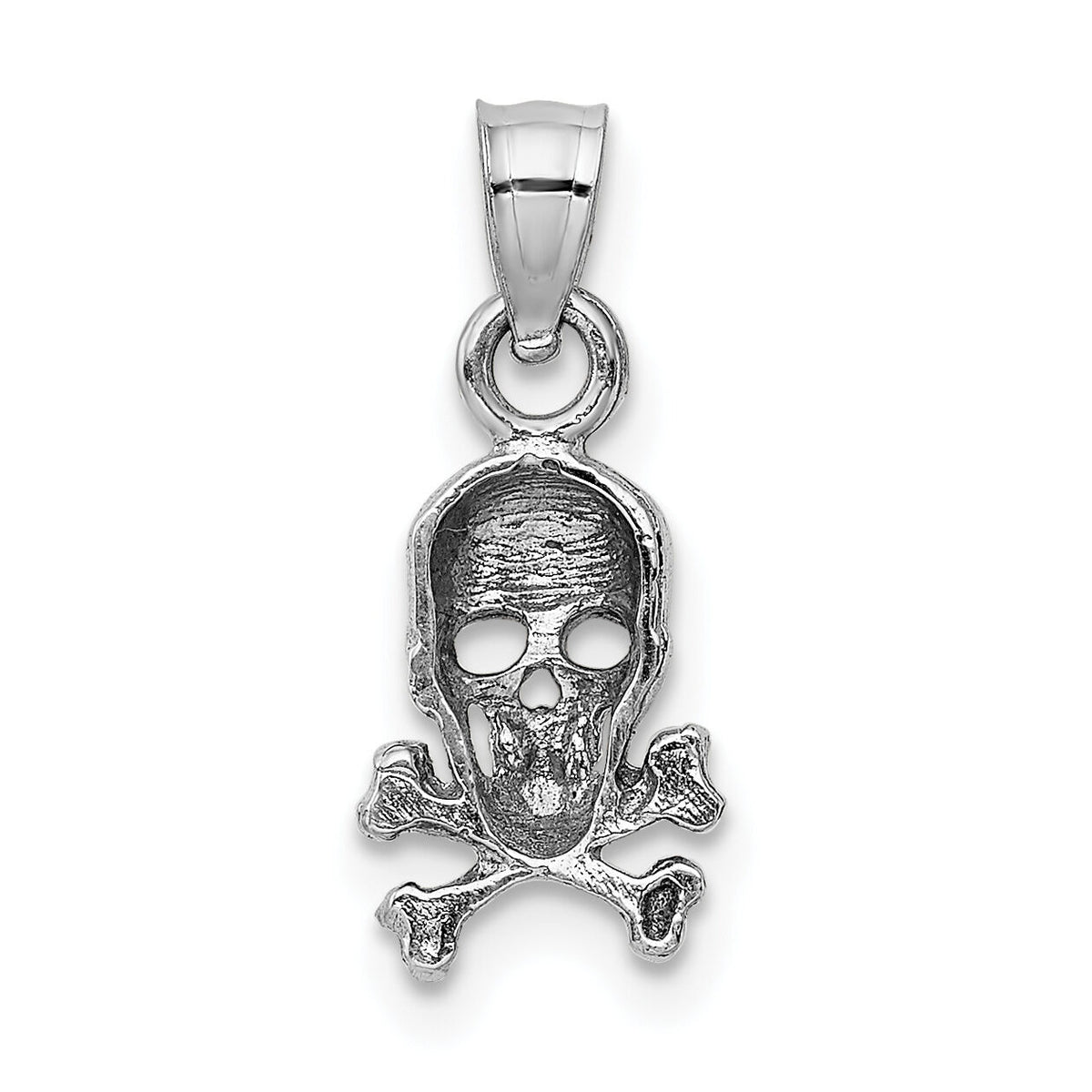 14K White Gold Skull and Crossbones Pendant-K5392