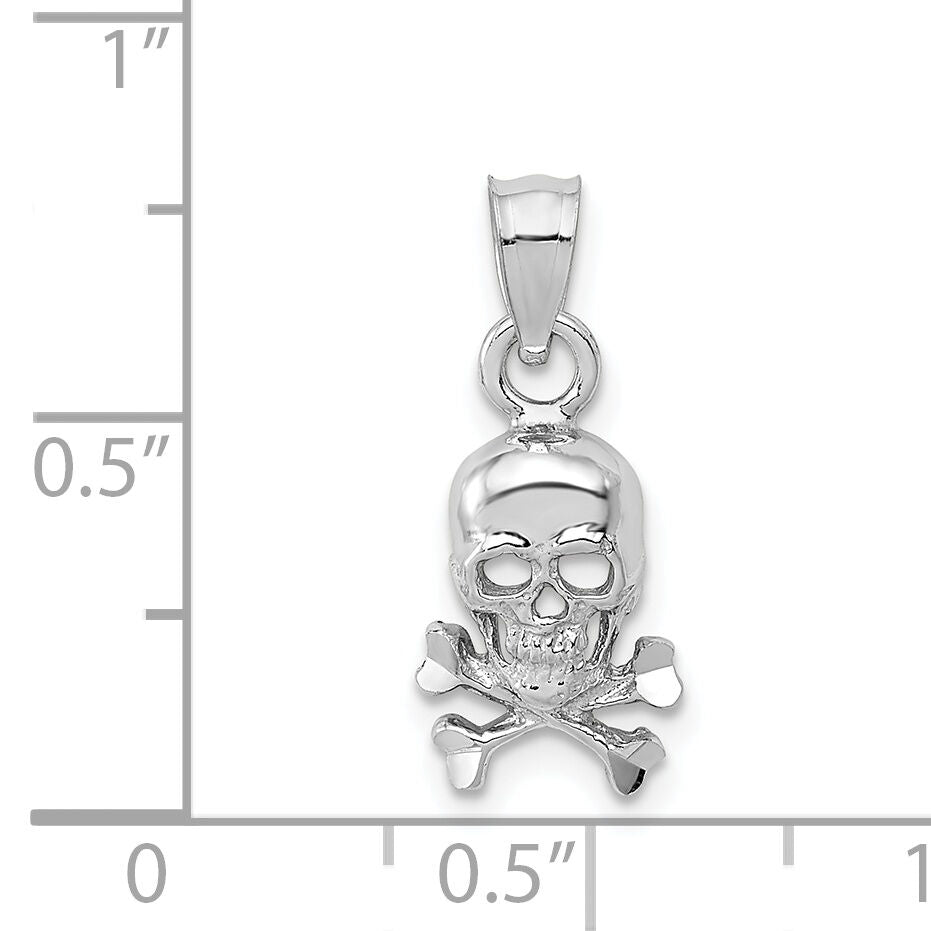 14K White Gold Skull and Crossbones Pendant-K5392