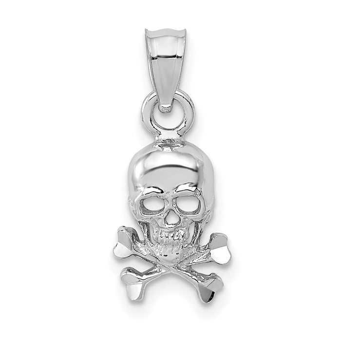14K White Gold Skull and Crossbones Pendant-K5392