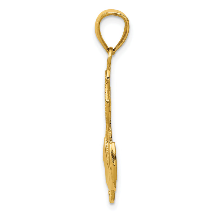 14k Polished Anchor with Textured Rope Pendant-K5393