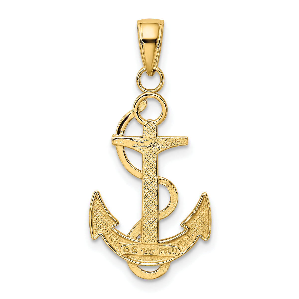 14k Polished Anchor with Textured Rope Pendant-K5393